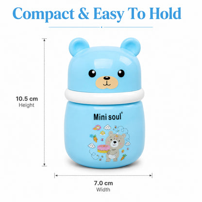Cute Bear Baby Powder Storage Box with Puff – Blue