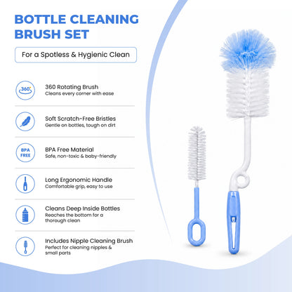 Baby Feeding Bottle Cleaning Brush Set, BPA Free – Blue