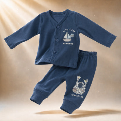 Blue Cucumber Baby Boy & Girl Cotton Full Sleeve Vest - Pajama Se
