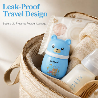 Cute Bear Baby Powder Storage Box with Puff – Blue