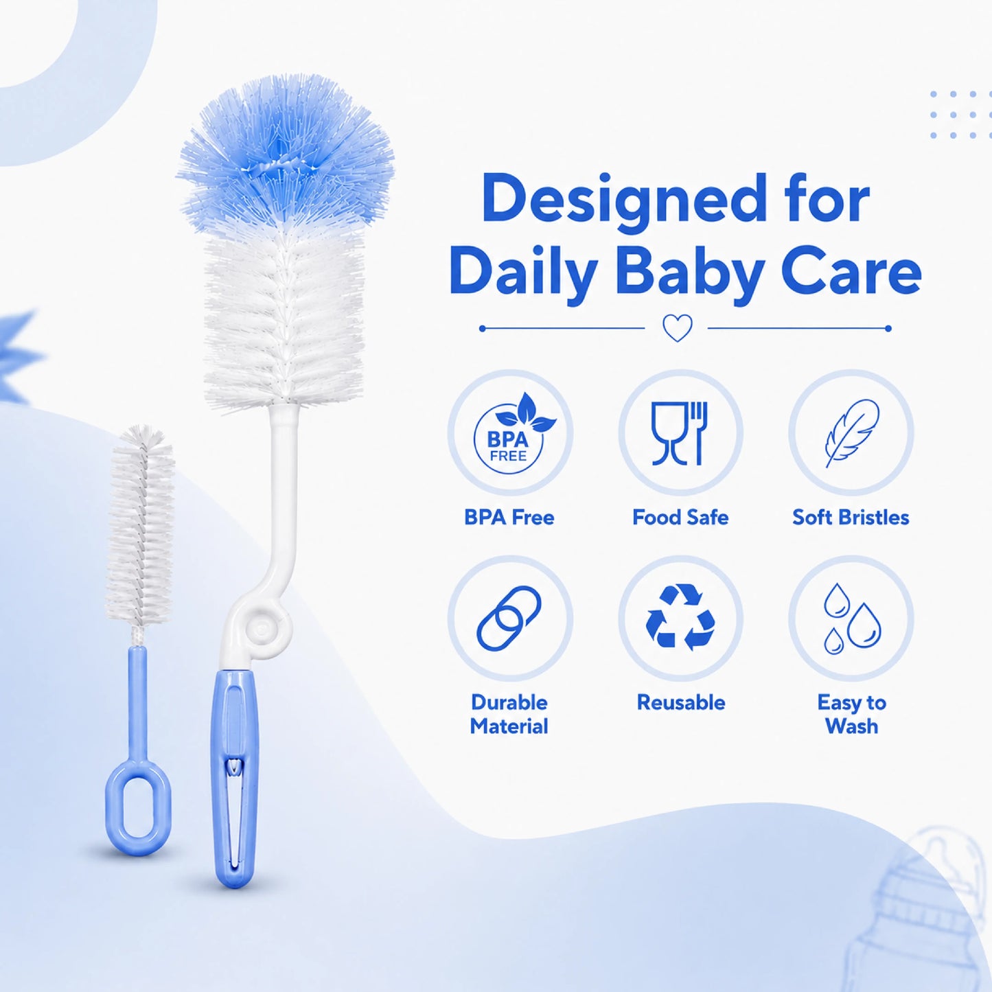 Baby Feeding Bottle Cleaning Brush Set, BPA Free – Blue