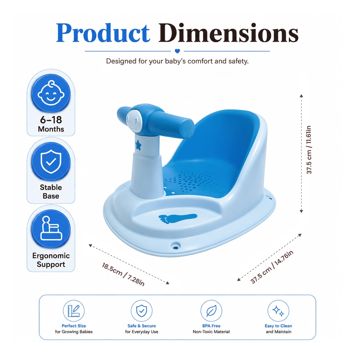 Blue Baby Bathing Seat with Back Support – Pack of 1