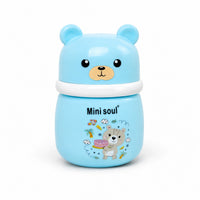 Cute Bear Baby Powder Storage Box with Puff – Blue