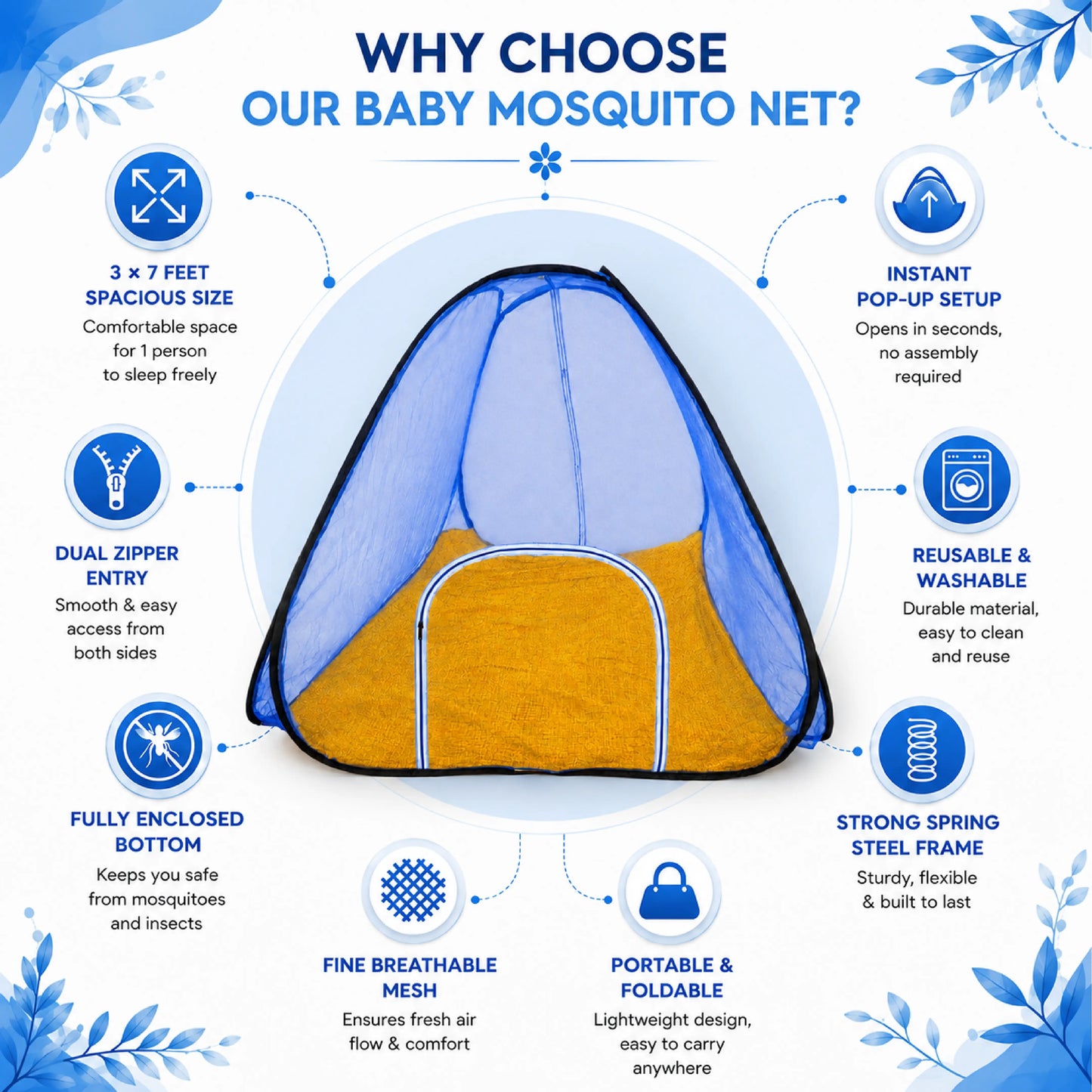 Foldable Pop-Up Mosquito Net Tent – Blue