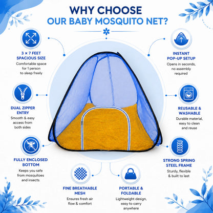 Foldable Pop-Up Mosquito Net Tent – Blue