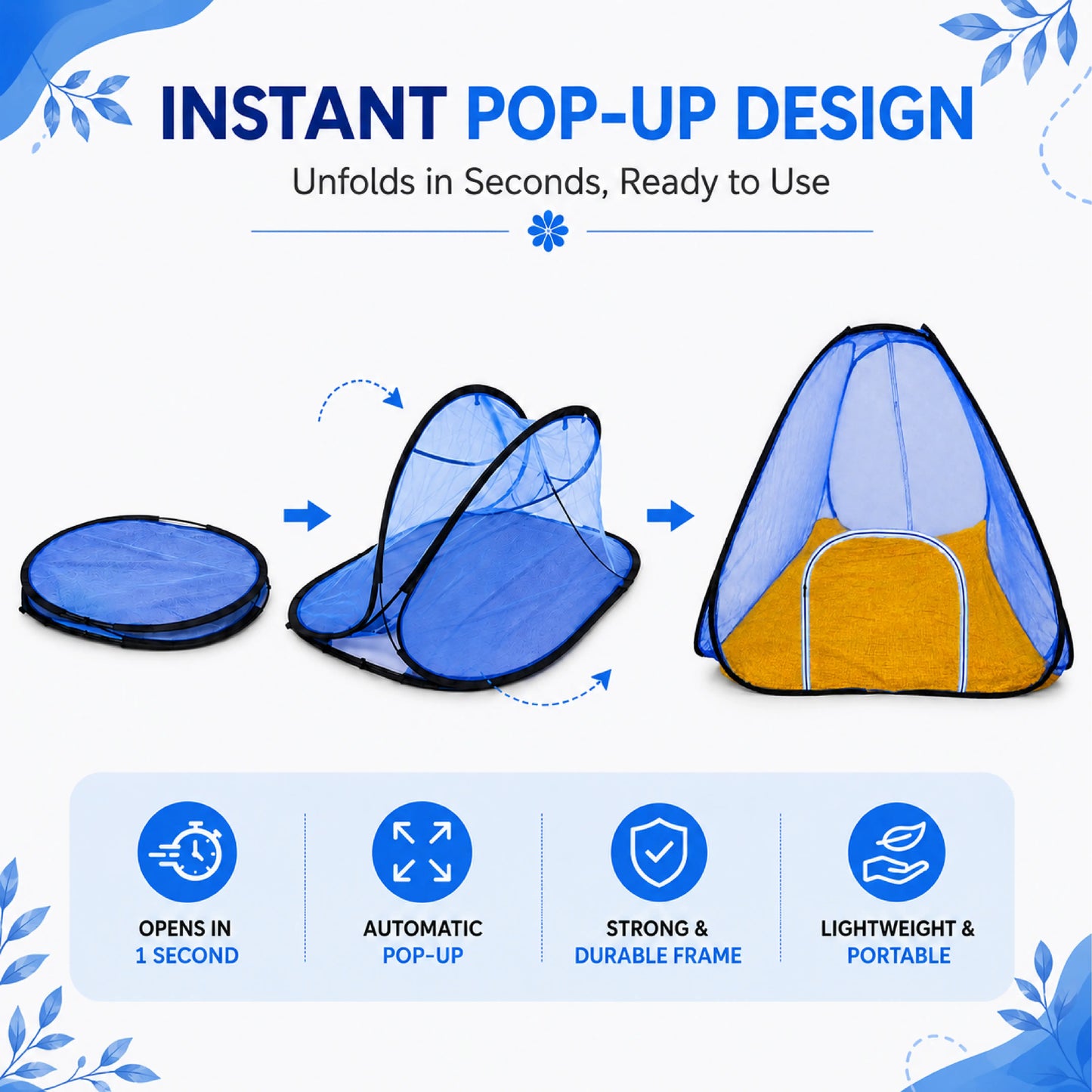 Foldable Pop-Up Mosquito Net Tent – Blue