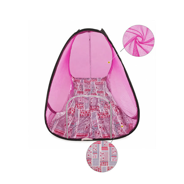 Foldable Pop-Up Mosquito Net Tent – Pink with Patterned Base