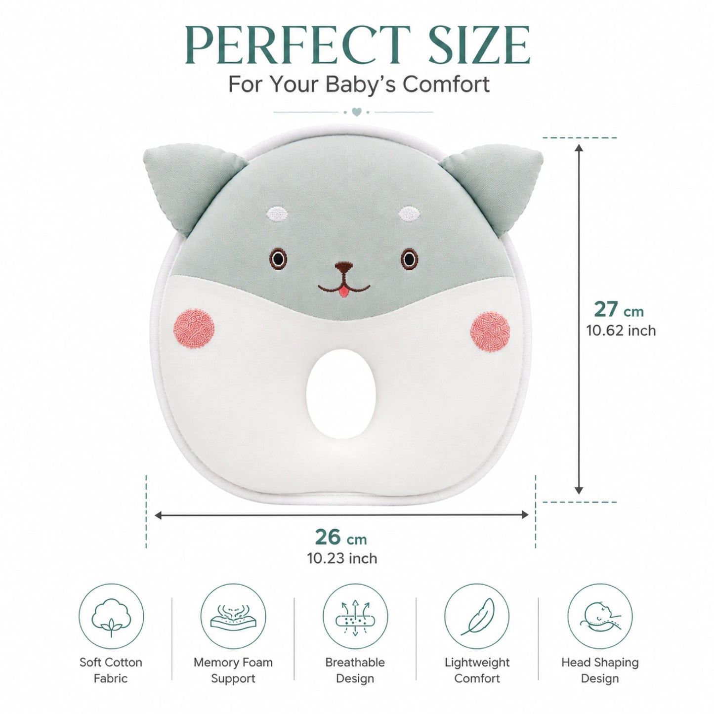 Cloudy Cat Design Baby Head Shaping Pillow – Pack of 1