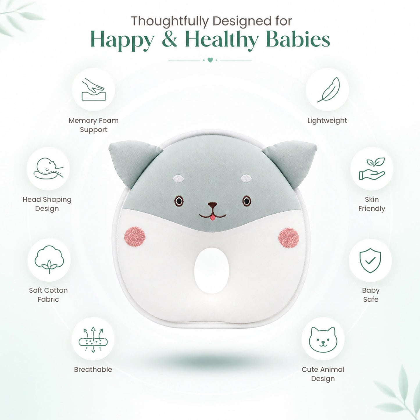 Cloudy Cat Design Baby Head Shaping Pillow – Pack of 1
