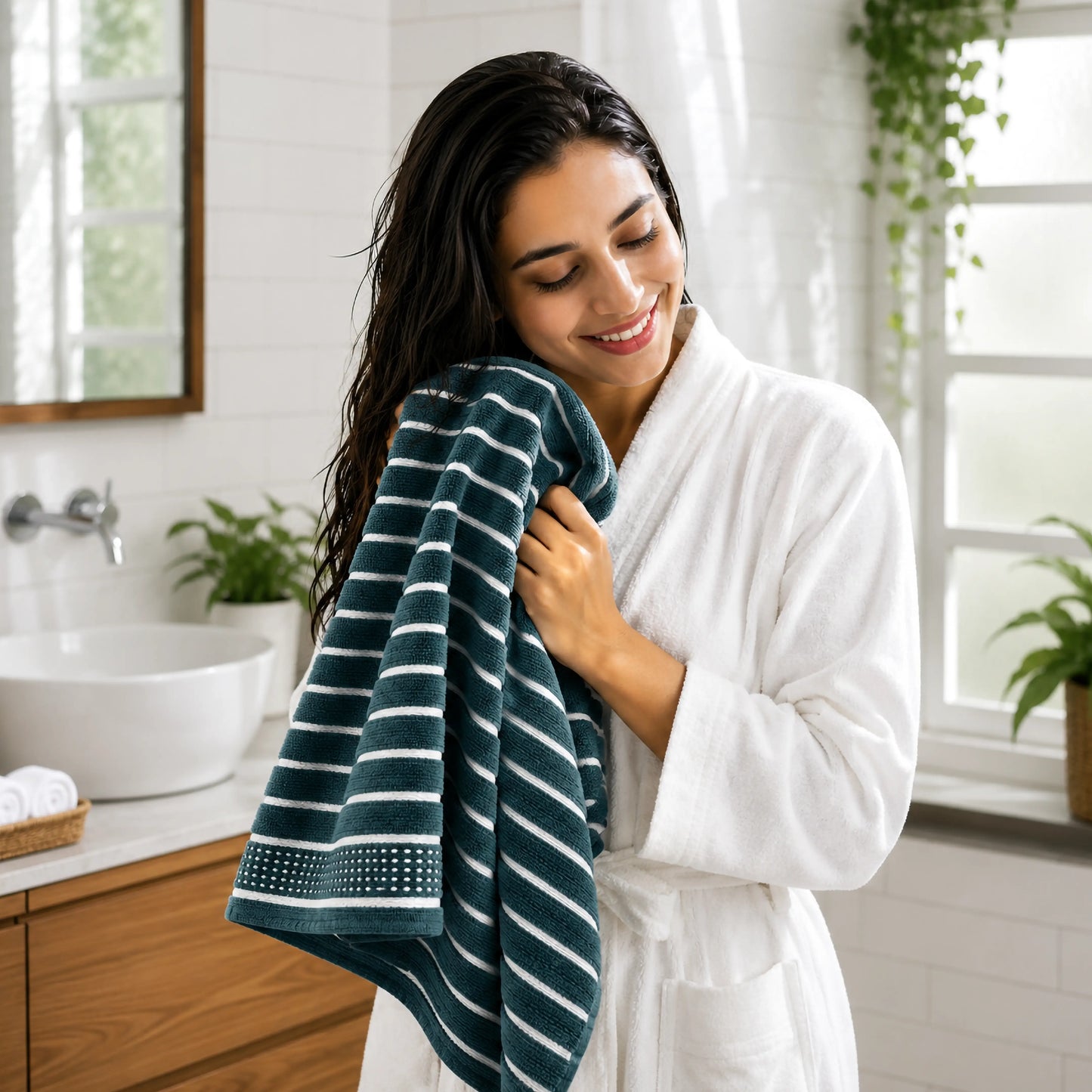 Premium Linen Bath Towel for Men & Women – Dark Teal