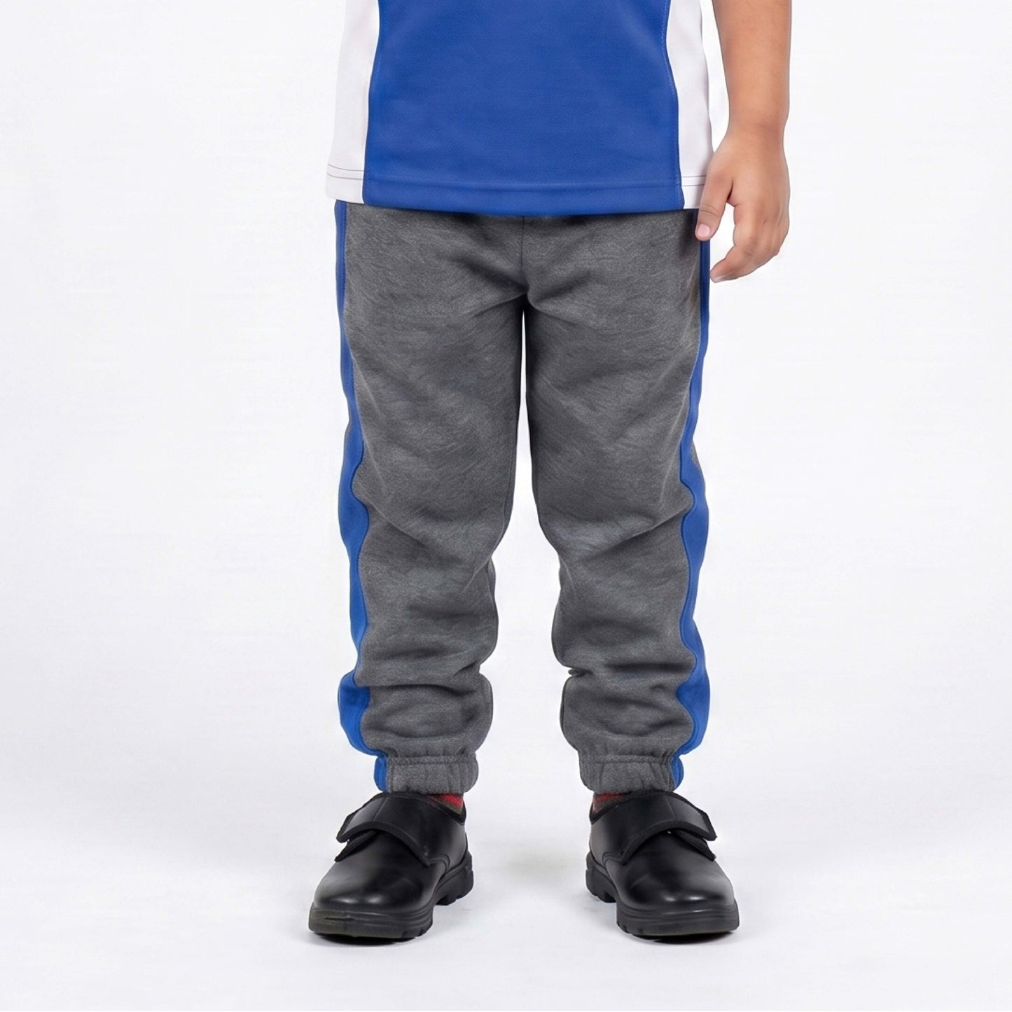Dholakiya School Sports Uniform Track  Pant – Grey with Blue strips