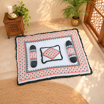 Chhathi Pujan Baby Bedding Mat Set | Traditional Embroidered Baby Godhadi with Pillow & Bolster Set | Soft Double Cotton Fabric | Newborn Baby Sleeping & Pujan Decor