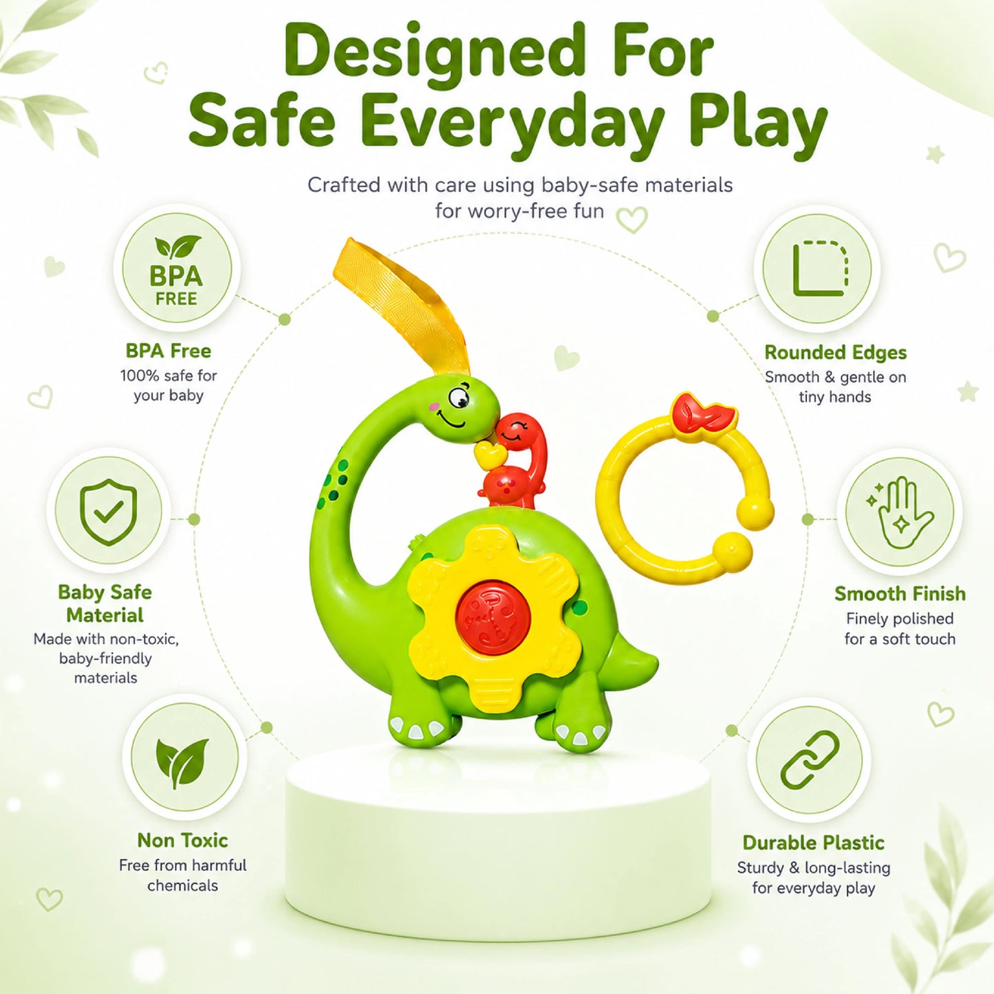 Green Dinosaur Musical Hanging Toy for Baby Cradle – Light & Sound