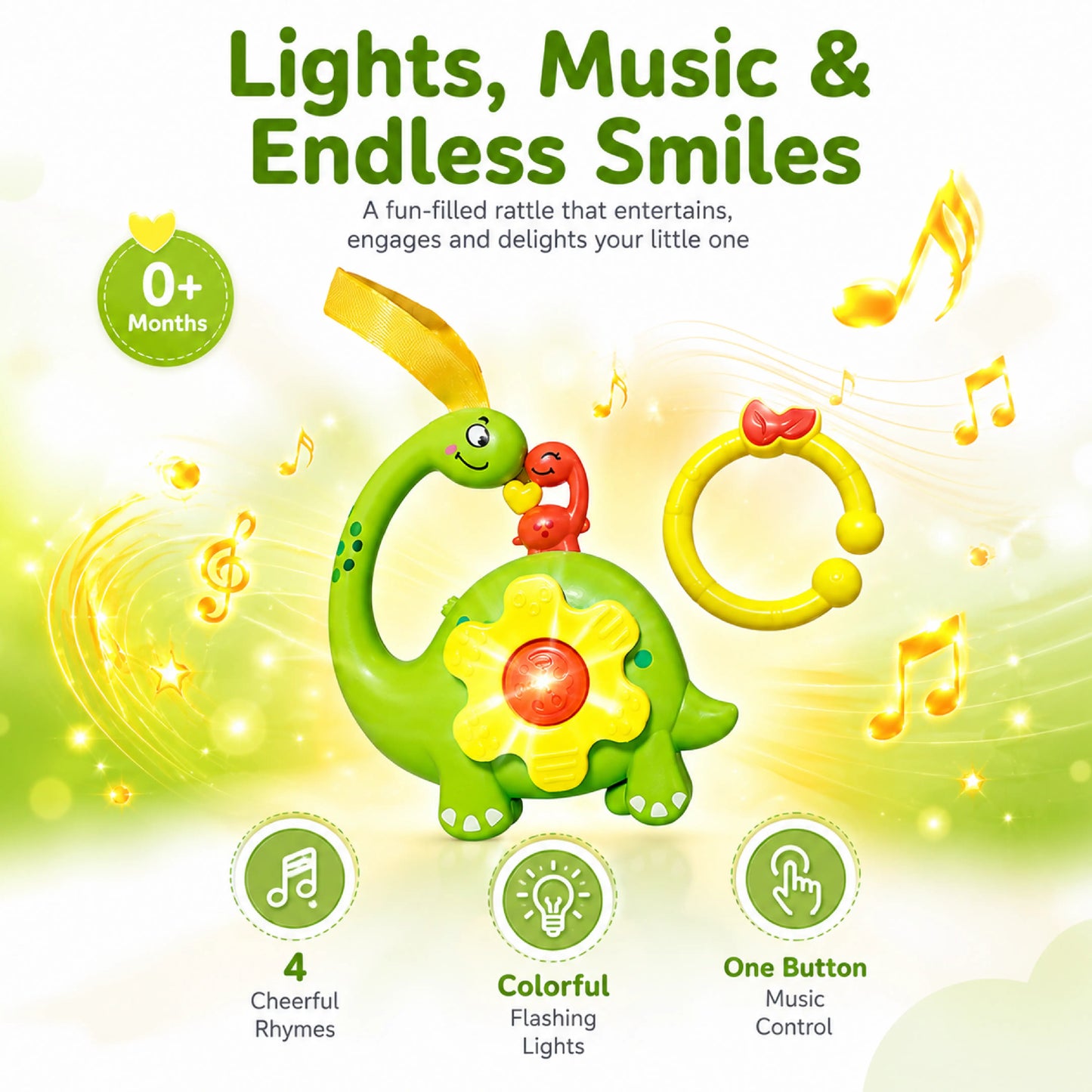 Green Dinosaur Musical Hanging Toy for Baby Cradle – Light & Sound