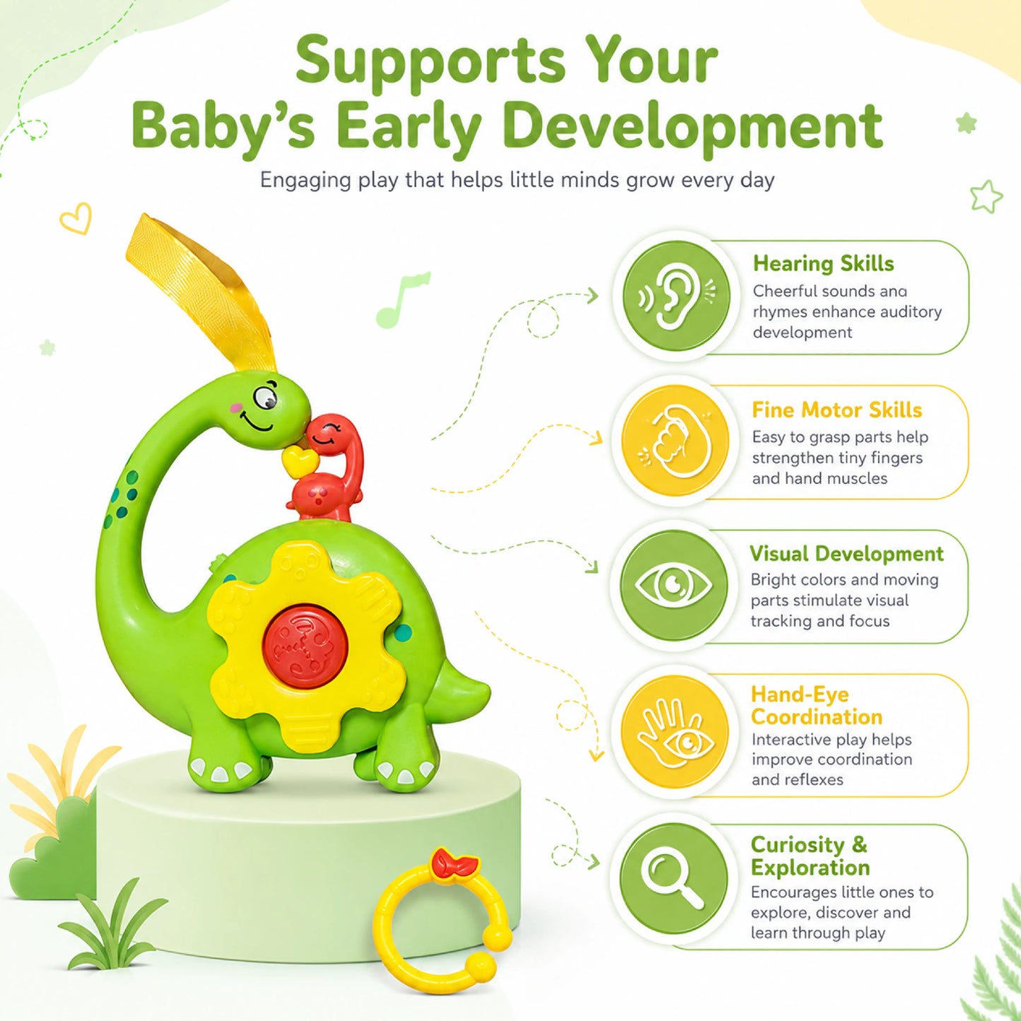 Green Dinosaur Musical Hanging Toy for Baby Cradle – Light & Sound