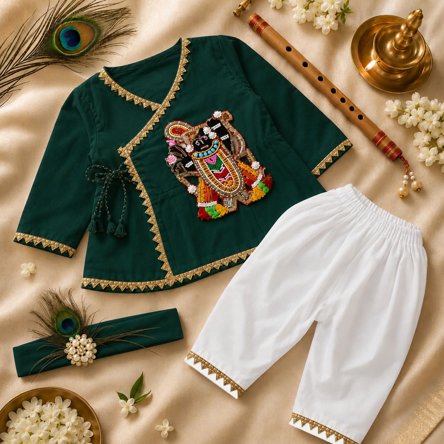 Baby Boy Shree Nathji Chhathi Pujan Ethnic Outfit Set – Green
