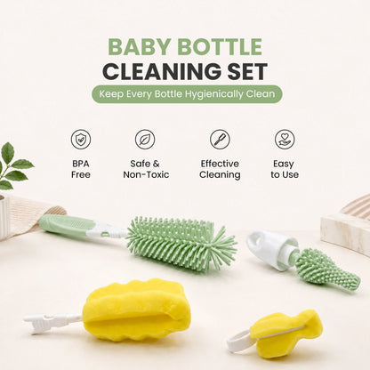 Baby Feeding Bottle Cleaning Brush Set with Straw Cleaner | BPA Free – Green