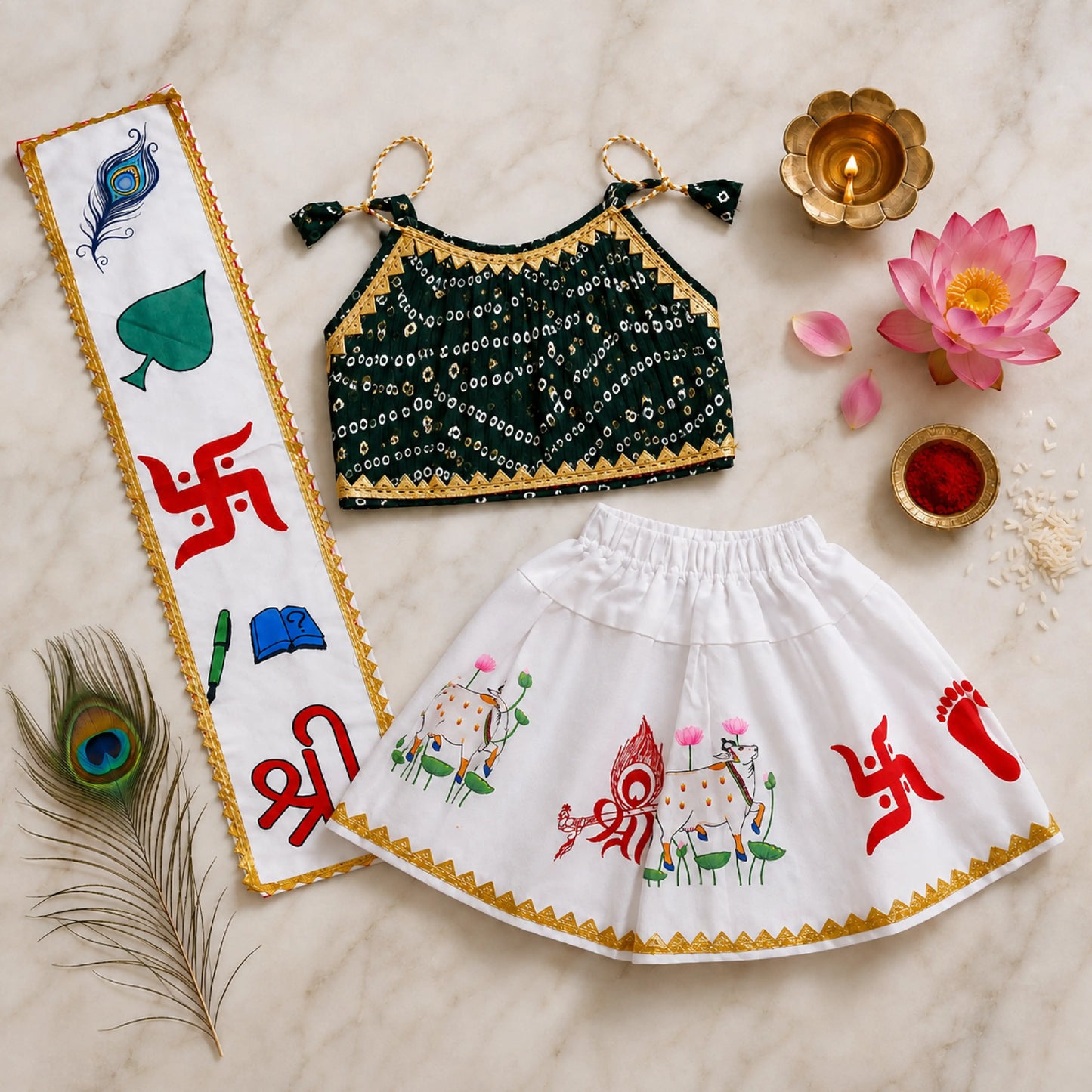 Baby Girl Chhathi Pujan Dress Set – Green