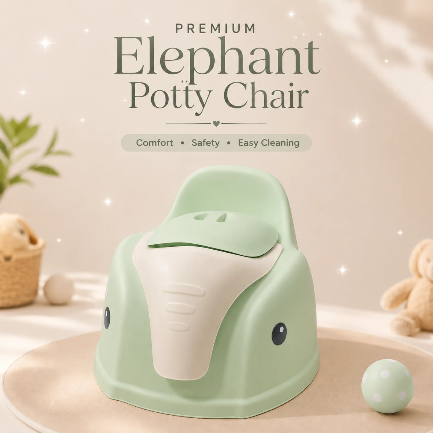 Elephant Design Baby Potty Chair with Backrest – Green