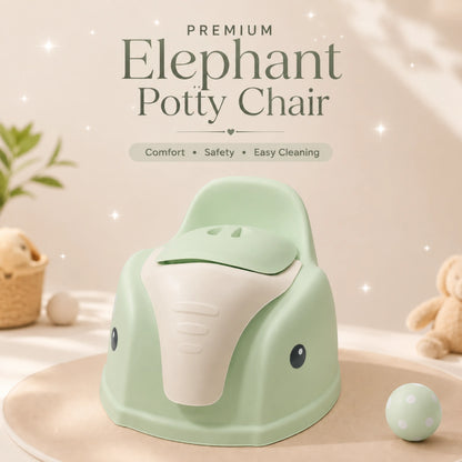 Elephant Design Baby Potty Chair with Backrest – Green