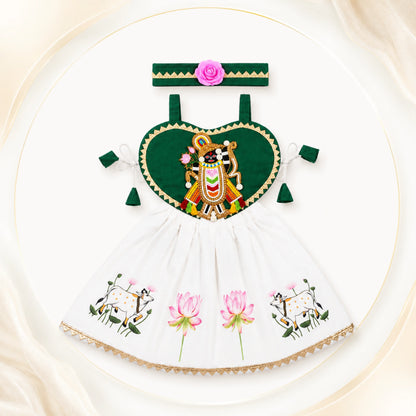 Baby Girl Shree Nathji Chhathi Pujan Dress with Kamdhenu – Green