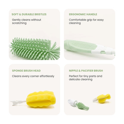 Baby Feeding Bottle Cleaning Brush Set with Straw Cleaner | BPA Free – Green