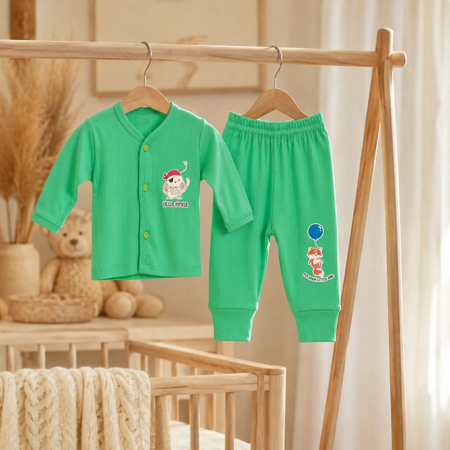 Green Cucumber Baby Boy & Girl Cotton Full Sleeve Vest - Pajama Set