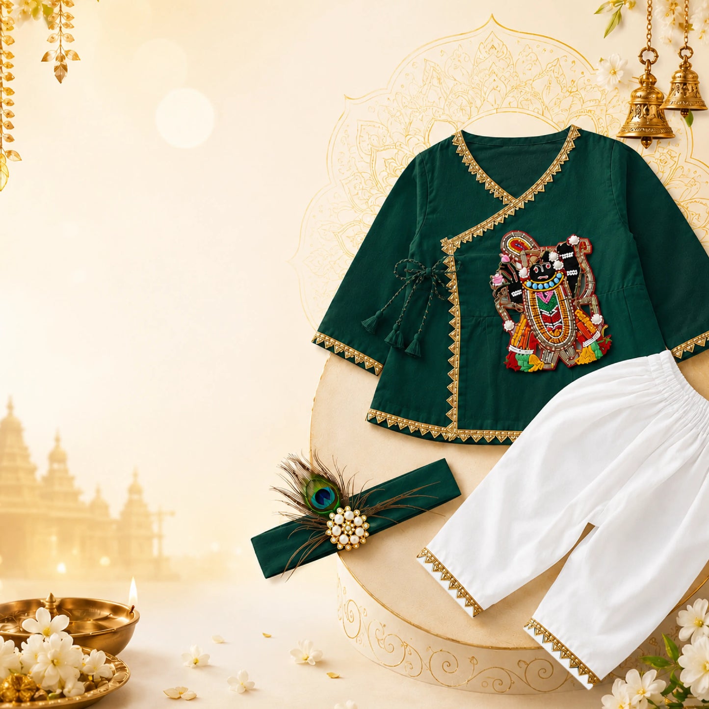 Baby Boy Shree Nathji Chhathi Pujan Ethnic Outfit Set – Green