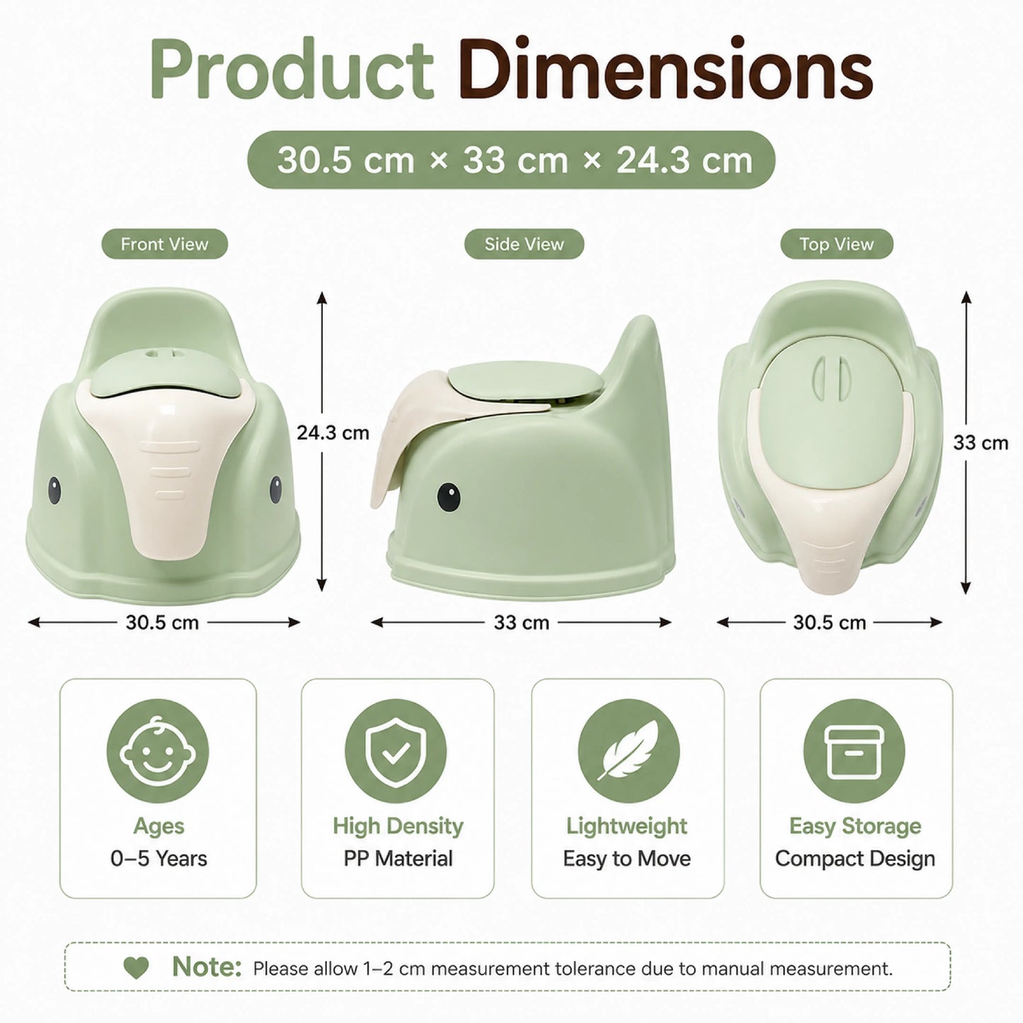 Elephant Design Baby Potty Chair with Backrest – Green