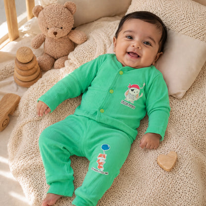 Green Cucumber Baby Boy & Girl Cotton Full Sleeve Vest - Pajama Set