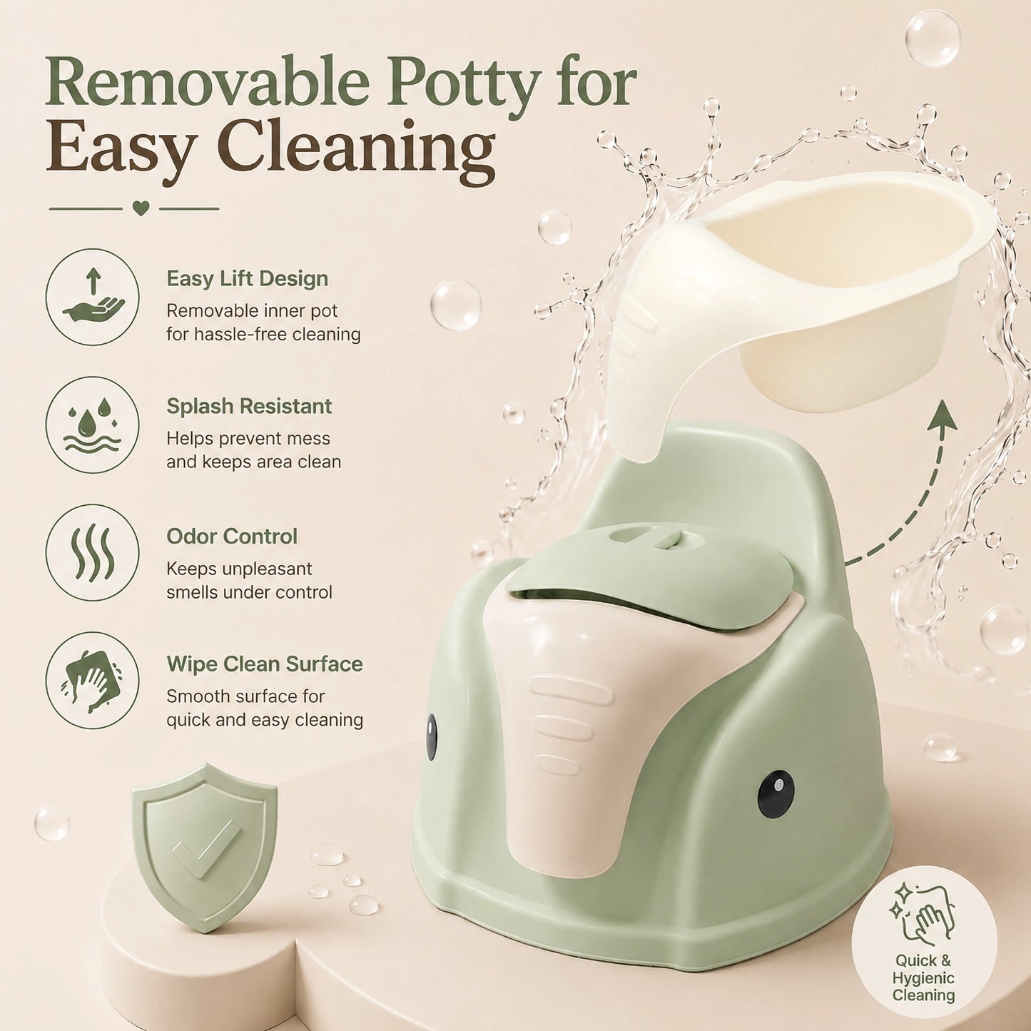 Elephant Design Baby Potty Chair with Backrest – Green