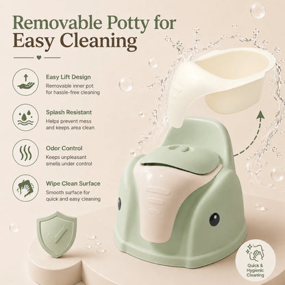 Elephant Design Baby Potty Chair with Backrest – Green