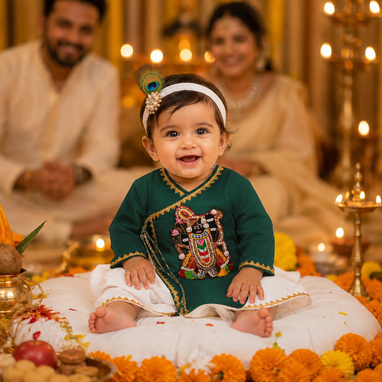 Baby Boy Shree Nathji Chhathi Pujan Ethnic Outfit Set – Green