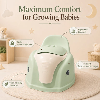 Elephant Design Baby Potty Chair with Backrest – Green