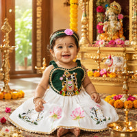 Baby Girl Shree Nathji Chhathi Pujan Dress with Kamdhenu – Green