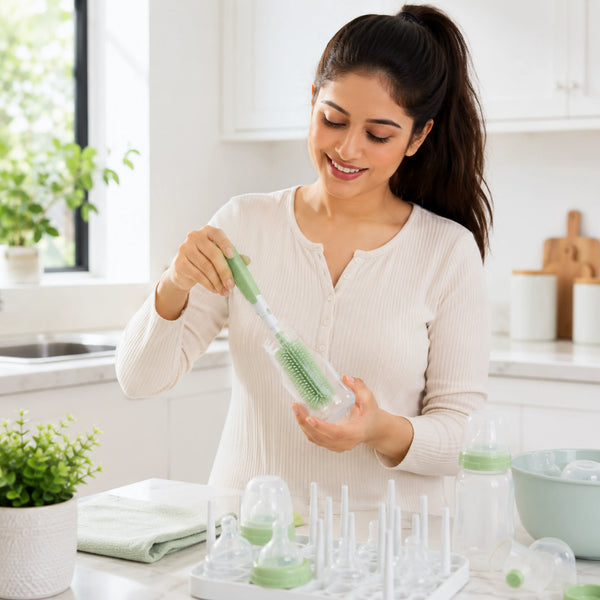 Baby Feeding Bottle Cleaning Brush Set with Straw Cleaner | BPA Free – Green