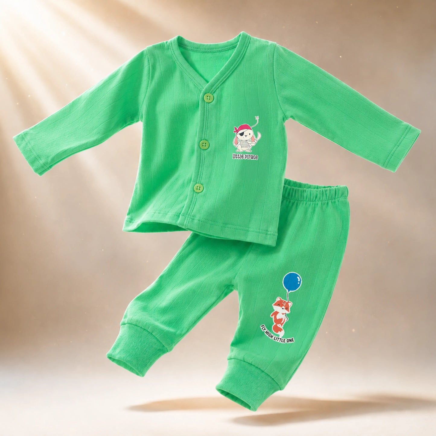 Green Cucumber Baby Boy & Girl Cotton Full Sleeve Vest - Pajama Set