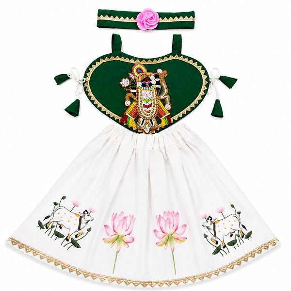 Baby Girl Shree Nathji Chhathi Pujan Dress with Kamdhenu – Green
