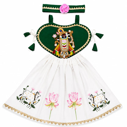 Baby Girl Shree Nathji Chhathi Pujan Dress with Kamdhenu – Green