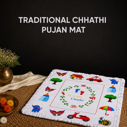 Baby Girl Chhathi Pujan Dress Set with Baby Pujan Mat – Green