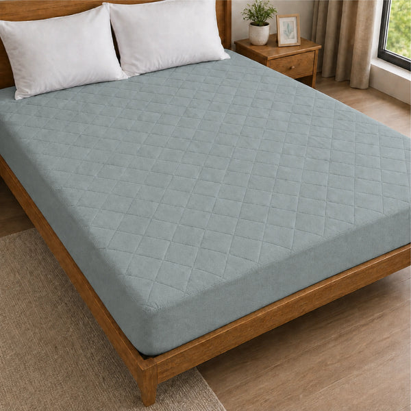 100% Waterproof Quilted Fitted Mattress Cover - Grey