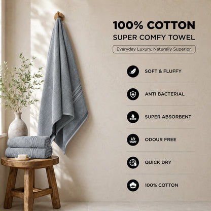 Premium Terry Cotton Bath Towel for Men & Women - Grey