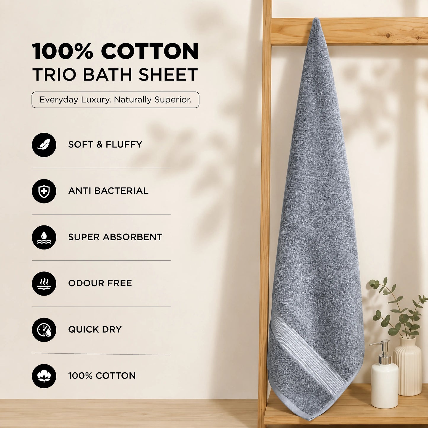 Super Absorbent Terry Cotton Bath Towel – Grey