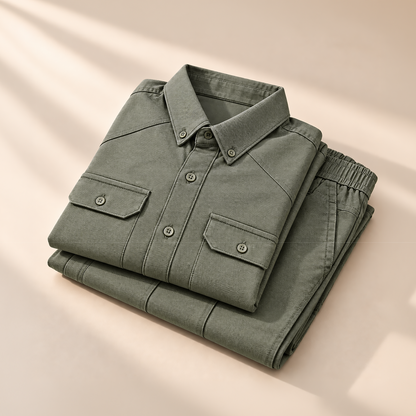Men's Olive Brown Shirt & Pant Co-Ord Set | Full Sleeve Utility Shirt with Matching Jogger-Style Trousers | Casual Smart Outfit for Parties, Travel & Daily Wear (Copy)