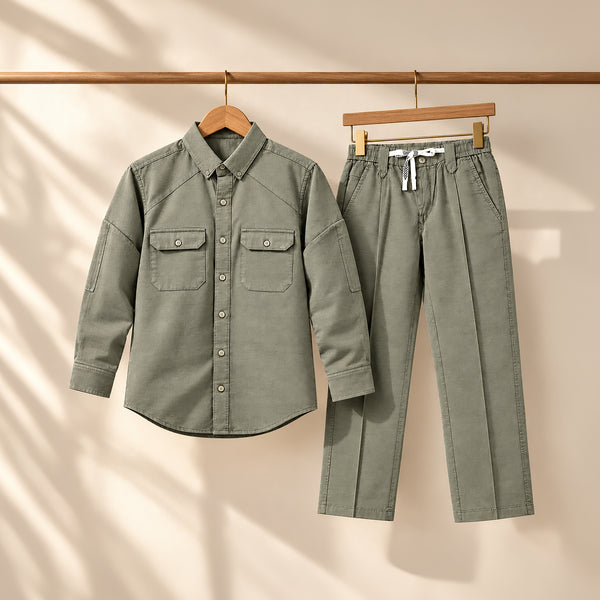 Men's Olive Brown Shirt & Pant Co-Ord Set | Full Sleeve Utility Shirt with Matching Jogger-Style Trousers | Casual Smart Outfit for Parties, Travel & Daily Wear (Copy)