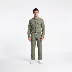 Men's Olive Brown Shirt & Pant Co-Ord Set | Full Sleeve Utility Shirt with Matching Jogger-Style Trousers | Casual Smart Outfit for Parties, Travel & Daily Wear
