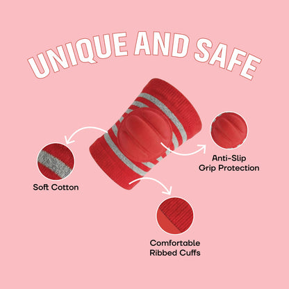 Infant Knee Pads – Red & Grey | Anti Slip Crawling Guard
