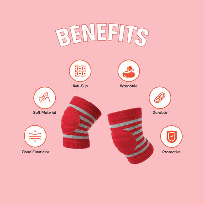 Infant Knee Pads – Red & Grey | Anti Slip Crawling Guard