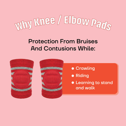 Infant Knee Pads – Red & Grey | Anti Slip Crawling Guard