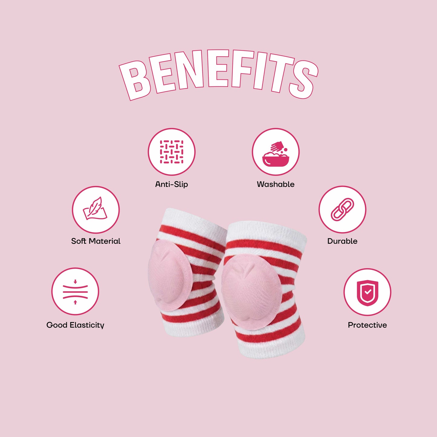Infant Knee Pads – Red & Pink | Anti Slip Crawling Guard